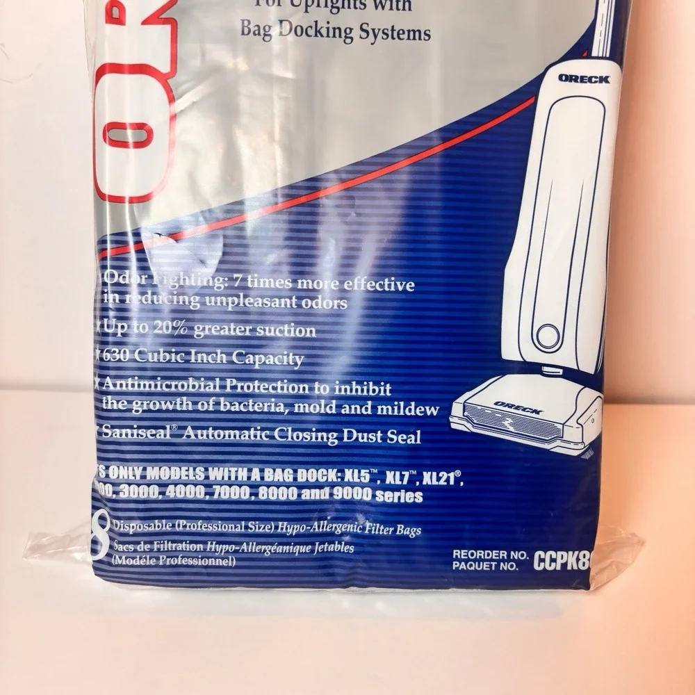 Oreck Type CC Hypo-Allergenic Charcoal Vacuum Bags CCPK8 8 Pack Bag Dock